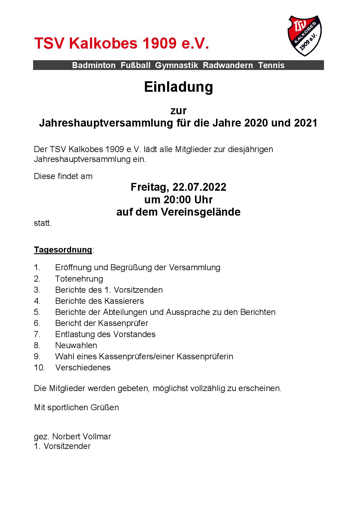 Jahreshauptversammlung am 22.07.2022